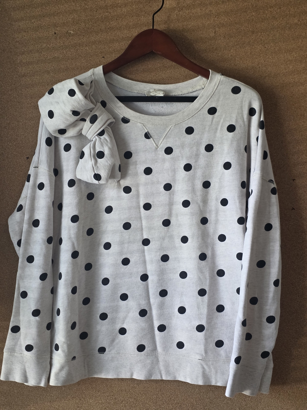 Kate Spade New York Ivory Black Polka Dot Deco Bow Sweatshirt Size L 100% Cotton